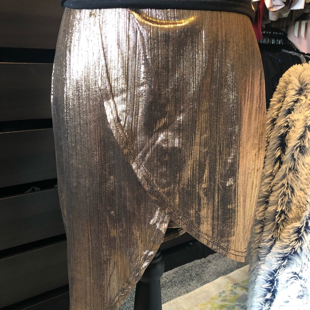 Asymmetrical metallic bronze skirt